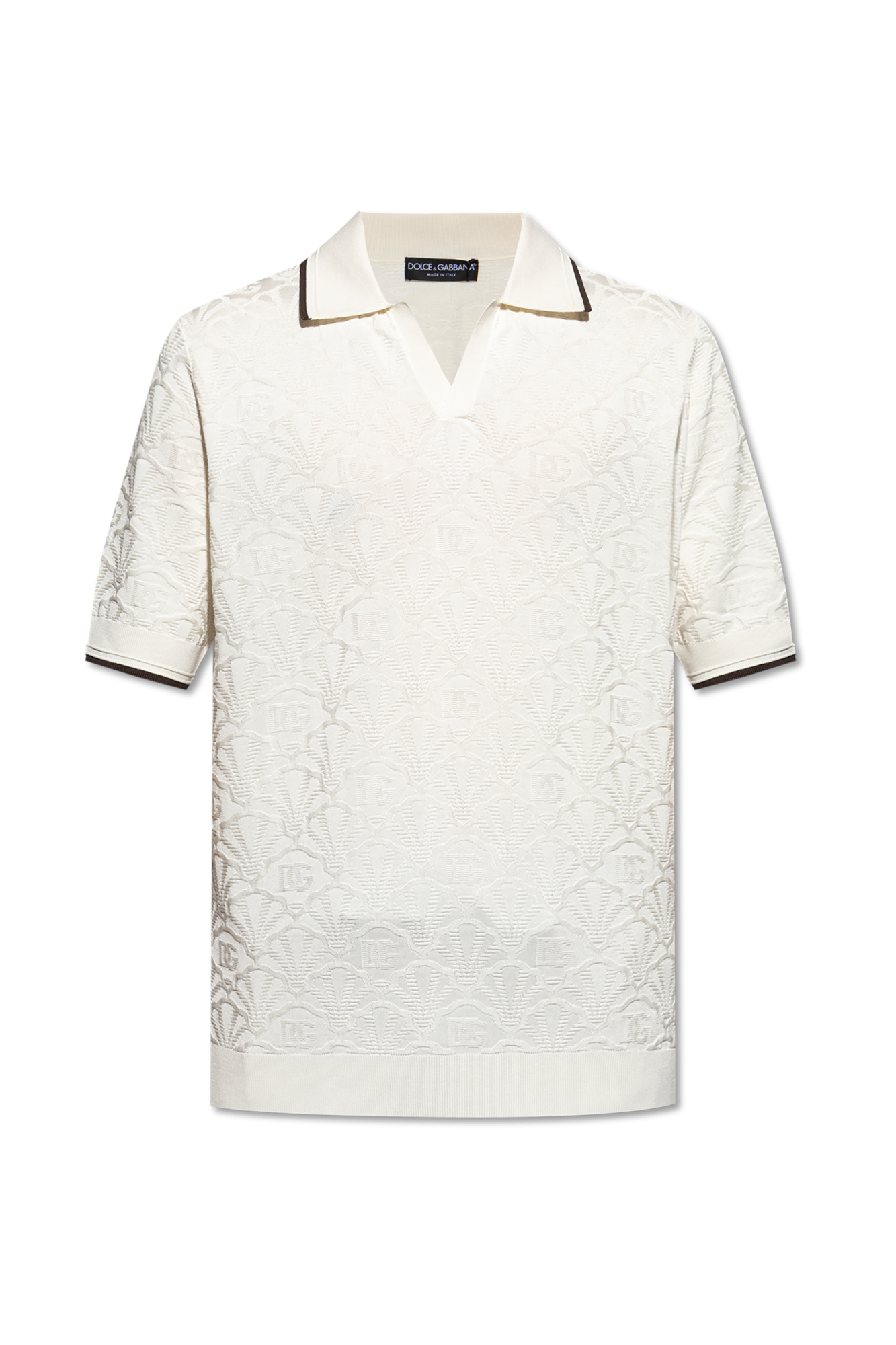 DOLCE&GABBANA シルク　カットソー　38 Silk polo-shirt with jacquard logo in Black for Men